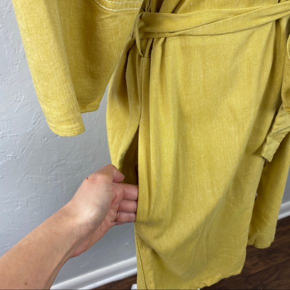 New York & Co x Eva Mendes yellow linen blend shirt dress Medium - Picture 4 of 15